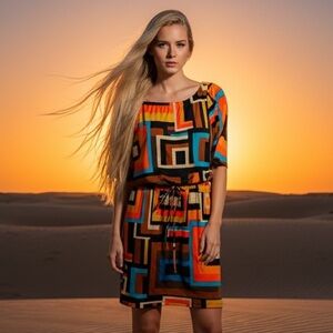 Shelby and Palmer midi mod geometric dress